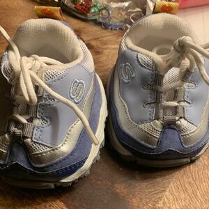 Build A Bear Skechers Light Blue & Silver & White Sneakers